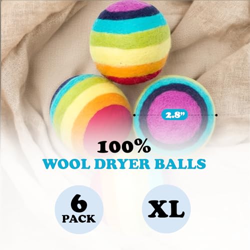 Image of Wool Dryer Balls - Smart Sheep 6-Pack - XL Premium Natural Fabric Softener Award-Winning - Wool Balls Replaces Dryer Sheets - Wool Balls for Dryer - Laundry Balls for Dryer (Colorful World)