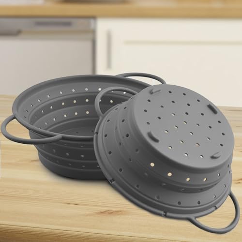 Miniatura 8 de Rhafayre Colador Pasta Plegable De Silicona, Escurridor De Verduras Y Ensalada Con Asas, Cesto Colador Para Fregadero De Cocina, Mediano Gris