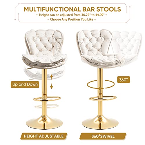 Kinffict Bar Stools Set Of 4, Velvet Counter Height Adjustable Barstools, Swivel Dining Bar Chairs Upholstered Modern Bar Stool For Kitchen Island, Cafe, Bar, Bar Counter, Dining Room, Ivory #TOP2