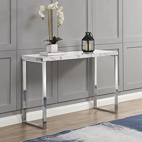 Cherry Tree Furniture BIASCA High Gloss Marble Effect 120cm Console Table with Silver Chrome Legs Cover