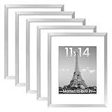 upsimples 11x14 Picture Frame Set of 5, Display Pictures 8x10 with Mat or 11x14 Without Mat, Wall Gallery Photo Frames, Silver