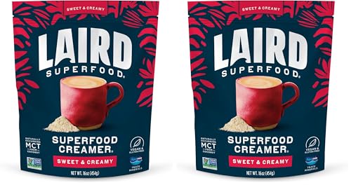Image of Laird Superfood Non-Dairy Superfood Creamer - Coconut Powder Coffee Creamer - Sweet & Creamy - Gluten Free, Non-GMO, Vegan - 16 oz. Bag, Pack of 2