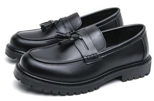 Mens Loafers Casual Slip On Leather Boat Shoes Fashion Wedding Tassel Loafers Business Black Dress Shoes for Men4