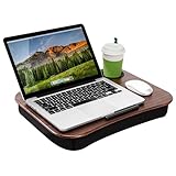 LAPGEAR Cup Holder Lap Desk with Device Ledge - Espresso Woodgrain - Fits up to 14 Inch Laptops - Style No. 46324