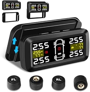 Vtopek Tyre Pressure Monitoring System with Detached Bracket Wireless Solar TPMS Tyre Pressure Monitor Installed on Windowshield with 4 External TPMS Sensors Real-Time Display for Car RV SUV MPV