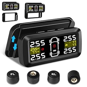 Vtopek Tyre Pressure Monitoring System with Detached Bracket Wireless Solar TPMS Tyre Pressure Monitor Installed on Windowshield with 4 External TPMS Sensors Real-Time Display for Car RV SUV MPV