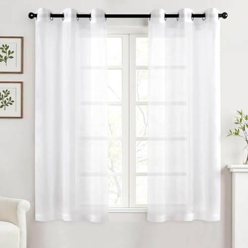 MIULEE Solid Color Sheer Curtains 63 Inches Long 2 Panels Set - Elegant Lightweight Grommet Light Filtering Window Voile Panels/Drapes/Treatment for Bedroom Living Room W42 x L63 Inch White