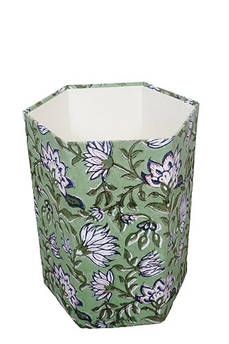 Image of Generic 3.3 Gallon Cotton Hand Block Printed Paper Waste Basket |Small Decorative Trash Can for Housewarming Gifts in Living Room, Bedroom, Bathroom | Eco-Friendly, Plastic-Free (1, D BLUE GREEN)