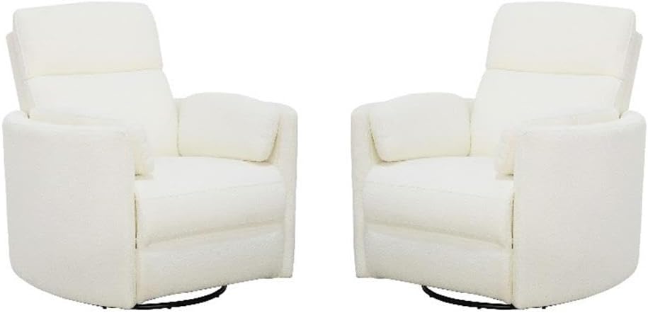 Pemberly Row Modern White Fabric Power Swivel Glider Recliner (Two Pack) with USB Charging Ports for Living Room