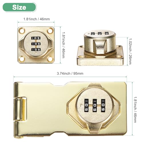 Image of M METERXITY Keyless Combination Lock, 3.7 inch Zinc Alloy Mechanical Password Twist Knob Hasp Locks Latch, 90 /180 Degree Barn Door Lock for Cabinet /Closet /Garage /Drawers /Garden /Bathroom [Gold]