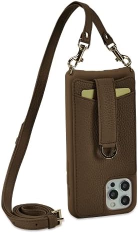 Vaultskin Victoria Crossbody iPhone Leather Wallet Case, Fashionable Bumper for Cards and Cash - Holds up to 8 Cards (Brown - Leather Strap, iPhone 13 Pro)