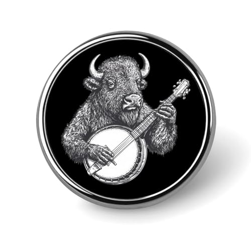 Banjo Bison Round Pin Brooch Enamel Lapel Badges Jewelry Decor for Backpack Hats