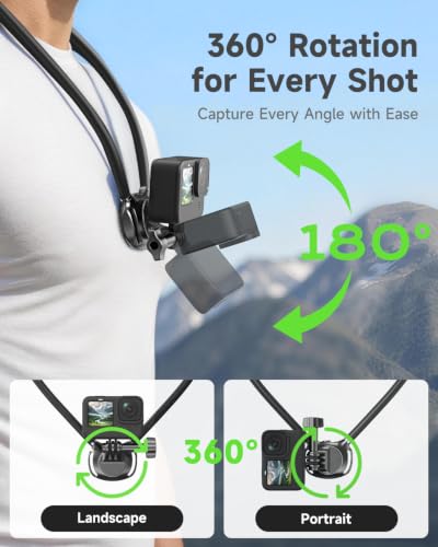 2026 POV Neck Mount for Action Cameras, 26" Flexible Gooseneck, 59" Adjustable Chest Strap, 360°Quick Release Camera Mount for Go Pro Hero 13/12/11/10/9, DJI Osmo Action 5 Pro/4/3/2, Insta360 X5/X4/X3 - image 3