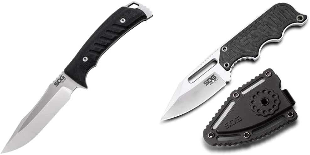 SOG Pillar Fixed Blade Knife- Full Tang 5 Inch S35VN Steel Blade Survival Knife & Small Fixed Blade Knife - Instinct Boot Knife, Neck Knife, 2.3 Inch Full Tang Blade w/ Knife Sheath and Clip, Black : Everything Else