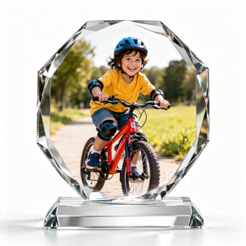 Image of Rangoli Personalized Crystal Photo Frame 18 x 16 cm (180 x 160 mm) Premium Glass Picture Frame with Stand Custom Photo Gift for Home Decor. D-9