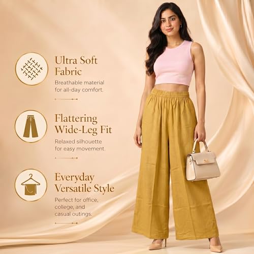 Image of Plaazo Women's Cotton Palazzo | Wide Leg Palazzo for Women | Soft Breathable High Waist Bottom Wear | Comfortable Casual, Office, Travel for Women