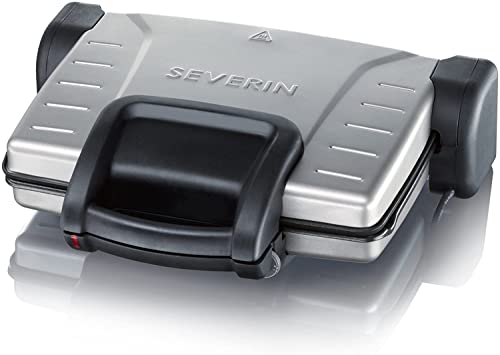 SEVERIN Kontaktgrill für Sandwiches, Steak und als Panini Grill, aufklappbar, antihaftbeschichteter Sandwich Maker für fettfreies Grillen, 1.800 W, metallic/schwarz, KG 2389