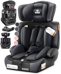 KIDIZ® Autokindersitz Kinderautositz Gruppe 1+2+3 9-36 kg 5-Punkt-Sicherheitsgurt, Autositz, Kindersitz, Einstellbare Kopfstütze (Anthrazit, Kinderautositz)