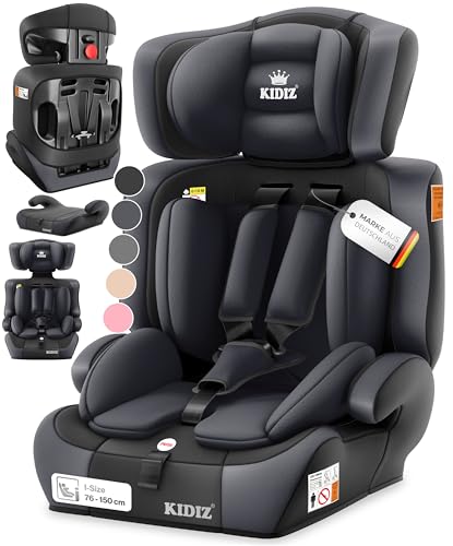 KIDIZ® Autokindersitz Kinderautositz Gruppe 1+2+3 9-36 kg 5-Punkt-Sicherheitsgurt, Autositz, Kindersitz, Einstellbare Kopfstütze (Anthrazit, Kinderautositz)