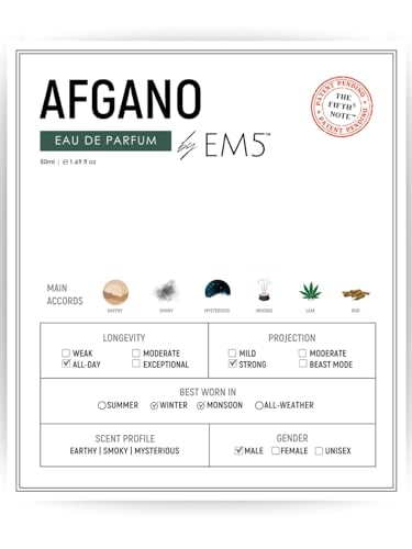 Em5 Afgano Excellent Niche Perfume Spray For Men, Experienced Fragheads, Strong & Long Lasting Fragrance, Amber Smoky Oud Wood Musculine Fragrance, 50Ml