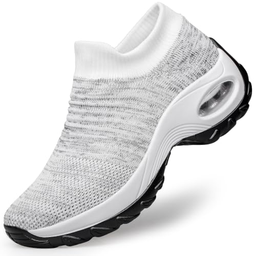 Best Shoes for Sitting All Day: Ultimate Comfort Guide 14 YHOON Women's Walking Shoes - Sock Sneakers Slip on Mesh Platform Air Cushion Athletic Shoes Work Nurse Comfortable Grey 9.5