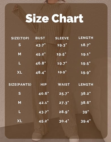 SotRong Ribbed Lounge Wear Sets for Women Uk Two Piece Leisure Outfit Matching Sets for Women Clothes Hooded T Shirts Elastic Waist Trousers Apricot L - Image 5
