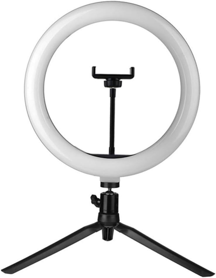 Fill Light Phone Stand with Remote, 10-Inch USB Tri-Color Dimmable Selfie Light Tripod Holder for Live Streaming and Makeup, Black Metal Bracket Compatible with