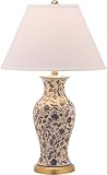 SAFAVIEH Lighting Collection – Beijing Floral Set of 2 Blue & White Ceramic Table Lamps with Antique Gold Accents, 29-Inch Chinoiserie Lamps, LED Bulbs Included (LIT4172A-SET2)