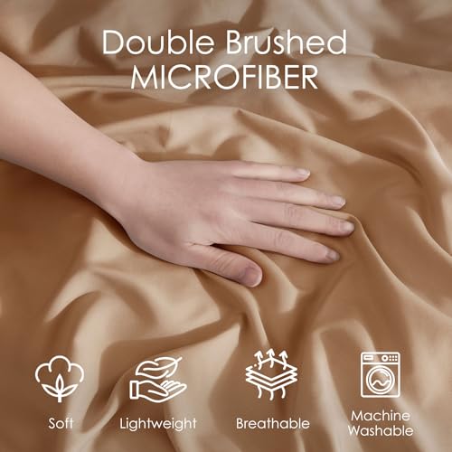 Image of Hearth & Harbor Mocha Brown Duvet Cover Queen Size, 3 Piece Bedding Set | Soft Double Brushed Bedding Set, Button Closure, 1 Duvet Cover 90x90 Inches, 2 Pillow Shams