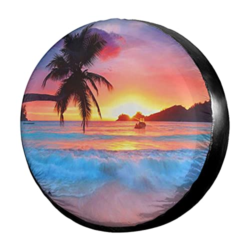 KiuLoam Ocean Sunrise Tropical Palm Tree Spare Tire Cover Polyester ...