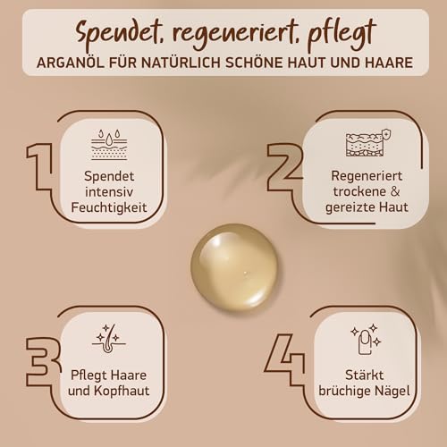 ARGANÖL BIO KALTGEPRESST | 100% Rein | Für Haare Haut & Nägel | Pipette+Pumper | Original aus Marokko | 100ml im lichtgeschützten Braunglas | Für Kosmetik | Feuchtigkeitspflege von Soena