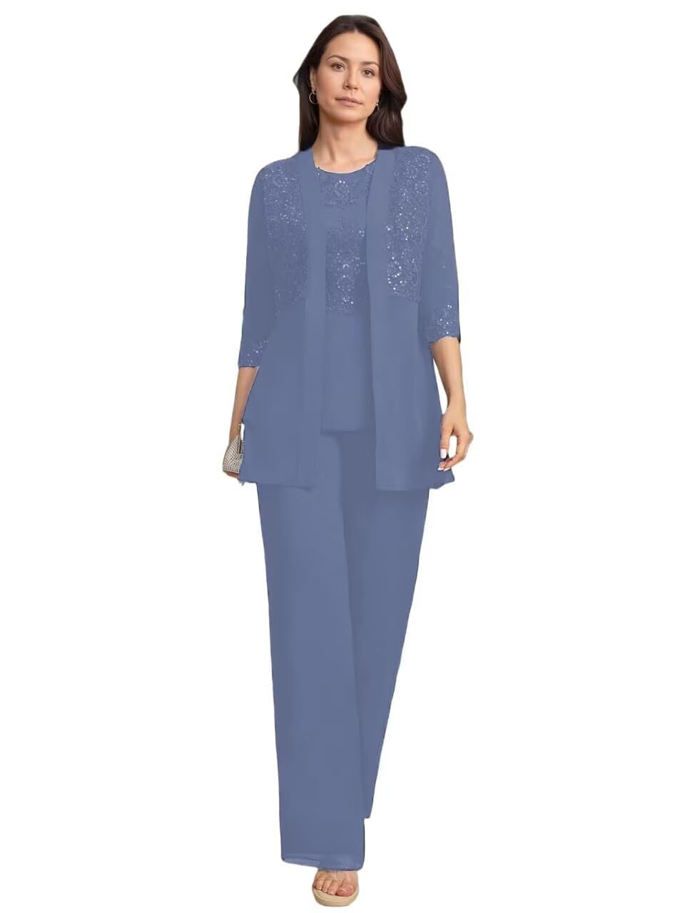 3 Pieces Mother of The Bride Pant Suits with Sequins Dressy Formal Outfit Wedding Guest Dresses