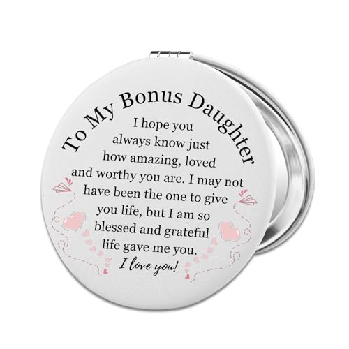 PLITI Bonus Daughter Gift Stepdaughter Gift to My Bonus Daughter Inspirational PU Leather Compact Mirror from Mom Dad (Daughter Amazing LCM)