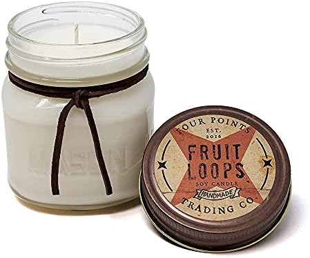 Four Points Trading Co. Fruit Loops Scented Candle 8 oz - Soy Aromatherapy Candle with Jar - Great Gift for Birthdays, Anniversary, Christmas, New Year, House Warming and More!