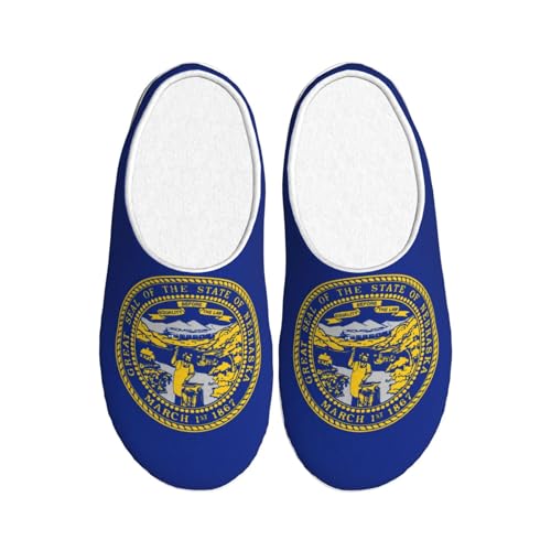 Cozy Nebraska Flag print Slippers Indoor and Outdoor Fuzzy House Shoes Anti-Skid Sole Gifts for Women Indoor Scuff