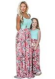 YMING Mommy and Me Matching Maxi Dresses Sleeveless Bohemia Floral Printed Matching Outfits Blue Flower 3XL