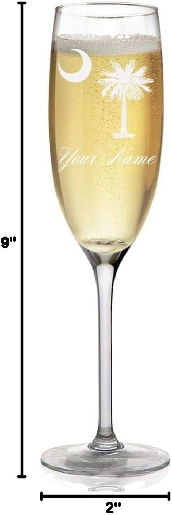 Champagne Glass, Flag of South Carolina, Personalized Engraving Included