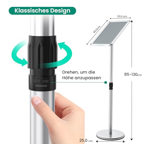 ThrivingTree Infoständer DIN A3 420x297mm Informationsständer Höhenverstellbar Edelstahl Kundenstopper Aufsteller Plakatständer Präsentationsständer Werbeständer (Silber, A3)