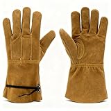 COREGROUND Leather Safety Work Gloves Gardening Carpenter Thorn Proof Truck Driving for Mens and Womens Waterproof heavy duty (Medium, Brown)