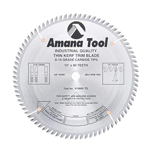Amana Tool - 610800-TS Carbide Tipped Thin Kerf Miter 10" Dia x 80T ATB, 10 Deg, 5/8 B