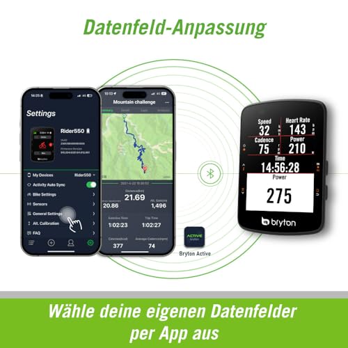 Bryton Rider 550 GPS Fahrradcomputer mit 37 Stunden Akkulaufzeit, 2,8-Zoll Farbdisplay und Fahrradnavigation