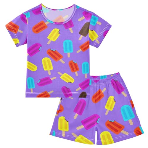 Ice Cream Purple Pajama Set Short Sleeve Pajamas Shorts Sets Cotton Soft Loungewear Sleepwear 5Y