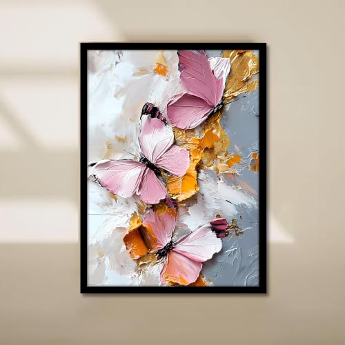 Image of PAINTINGMANTRA Butterfly Floral Framed Wall Art Painting For wall decoration | Multicolour Butterfly Poster with frame for living room, bedroom, home and Office, 10x13 Inch
