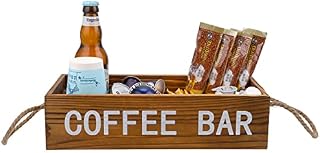 Tolida Wooden Coffee Pod Holder with Rope Handle, Coffee Bar Accessories Organizer, K Cup Sugar Tea Bag Coffee Capsule Pod Holder Organizer for Coffee Bar Countertop, Home Kitchen, Vintage Brown