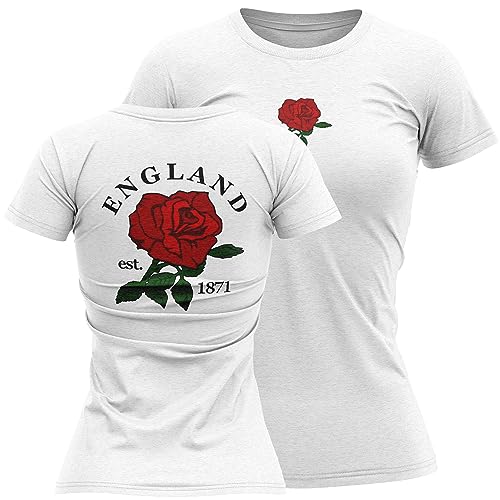 Image of England Womens Rugby T Shirt Ladies English 1871 England Rose Badge Tee, L, White