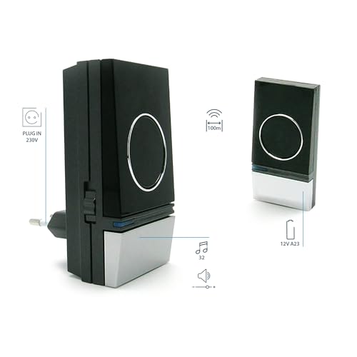 Avidsen 102326 Nielsen 100 m Plug-In Wireless Door Chime with 32 Chimes High Gloss Black by Avidsen