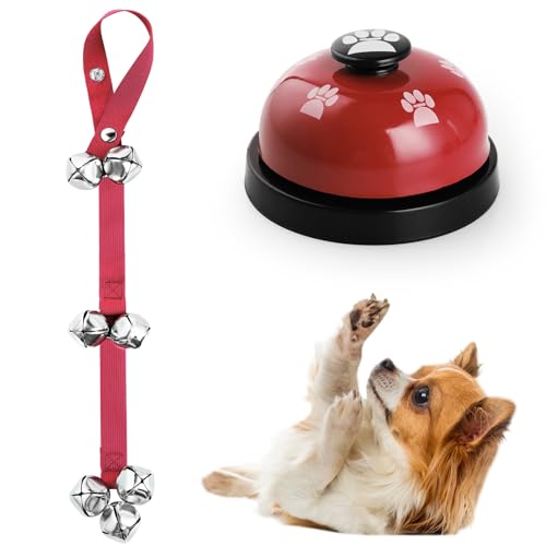 KIKISML Dog Doorbells (2 Pack), Puppy Door Bell Pet Training Bell for Ring Go Outside Potty Communication Toilet Train Door Knob Adjustable Strap 7 Extra Large Loud Bells Cat Interactive Toys, Red -  92CWML-R