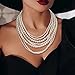 EVER FAITH Vintage Layered Faux Pearls Strand Necklace for Women, 1920s Cosply Themed Party Accessories Multi-Strand Simulated Pearl Bib Collar Statement Necklaces for Prom