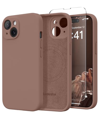 Image of Magnetic for iPhone 14 Case, Compatible with MagSafe, [Full Camera Protection][Screen Protector] Silicone Shockproof Protective Phone Case for iPhone 14 6.1 inch, Brown