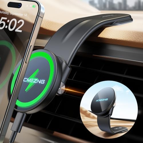 ACMEZING 15W Only for iPhone MagSafe Car Mount Charger, 360% Adju...